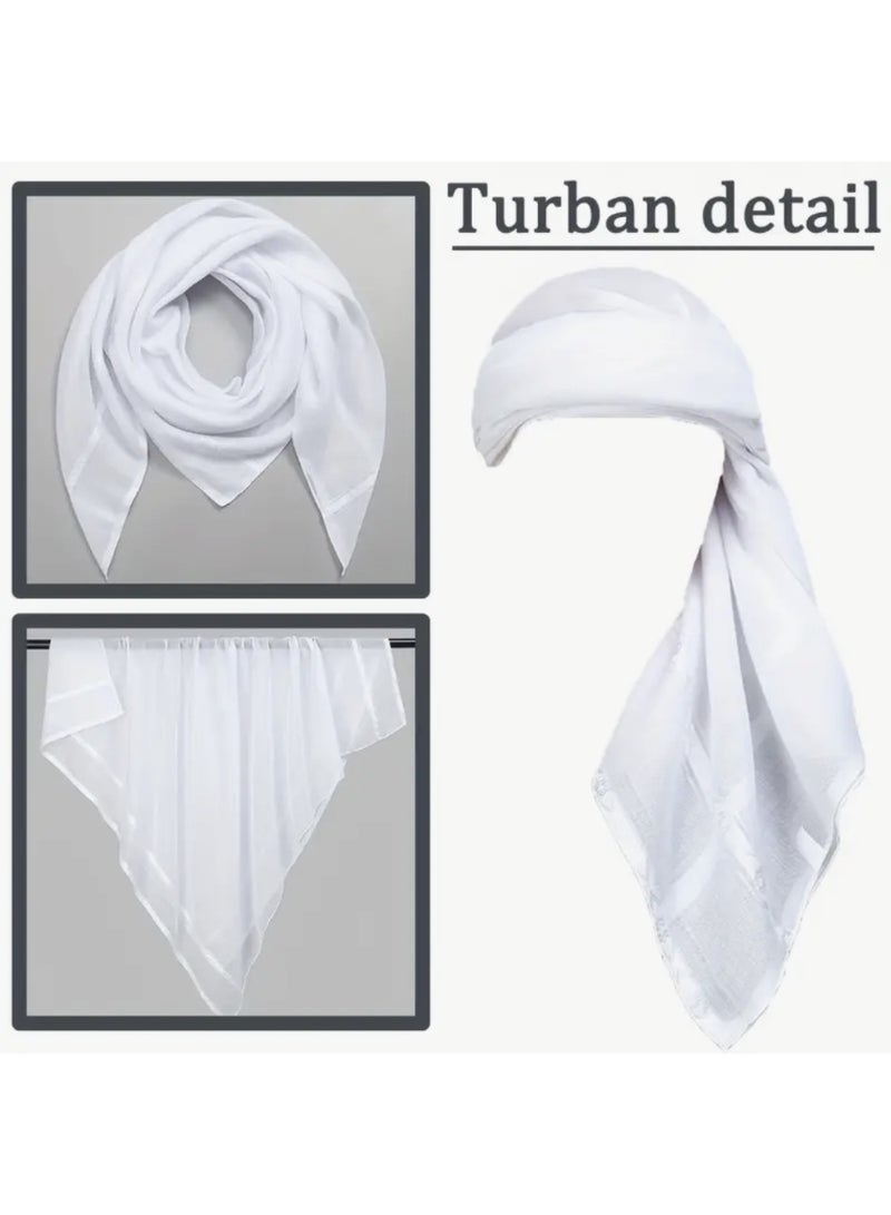 الهديل مجموعة أزياء عربية للرجال من 4 قطع - كندورا/ثوب مصنوعة يدويا مع الحجاب، عصابة الرأس، القبعة السفلية، زي رمضان وعيد - Image 4